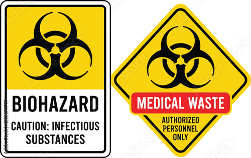 Bild auf Leinwand Biohazard and medical waste warning signs with infectious substances caution sym
