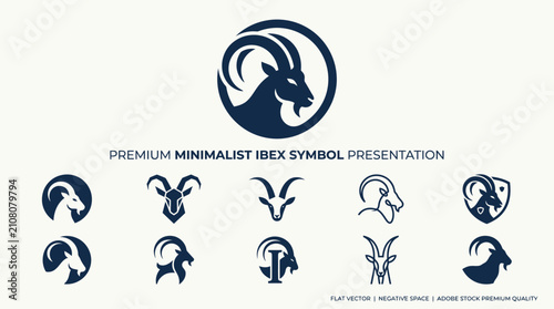 Minimalist Ibex Ram Head Icons and Symbols Set - Premium Vector Graphics