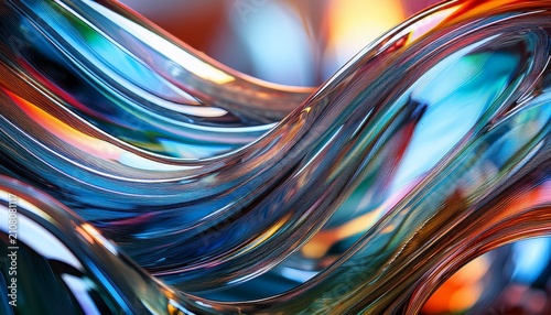 Ultra Photorealistic Abstract Macro Composition Of Smooth Glass Curves With Vibrant Reflection