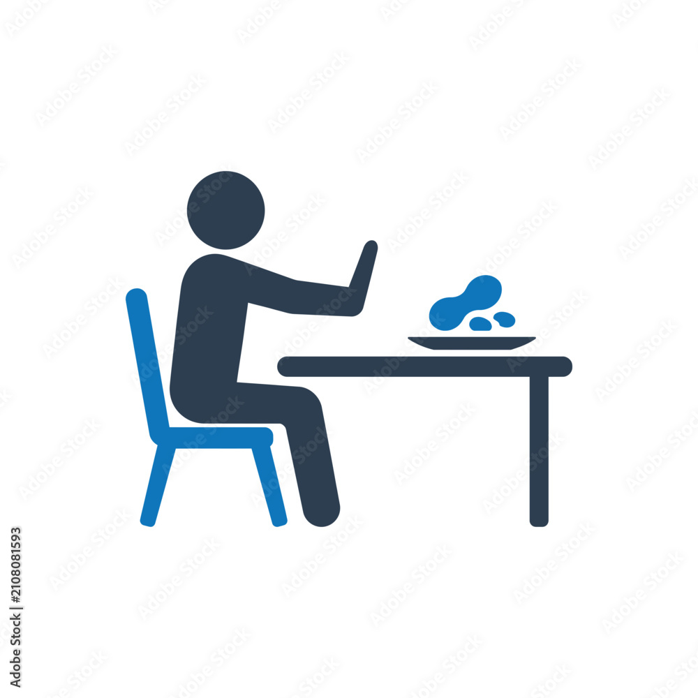 Fototapeta premium Man Refusing Food at Dinner Table Peanut Allergy Icon
