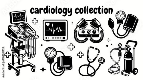 Tableau sur toile cardiology equipment featuring electrocardiographs heart monitors defibrillators