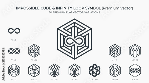 Tableau sur toile Impossible Cube Infinity Loop Symbol Vector Art, Optical Illusion Geometric Desi
