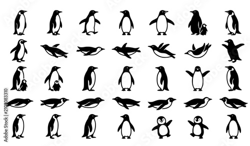 Foto 30 Black Penguin Silhouette Vector Icon Collection