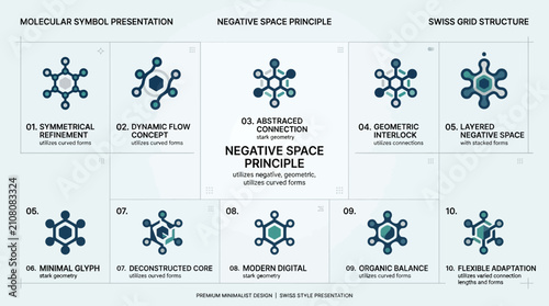 Foto Molecular Symbol Presentation: Negative Space Principle in Swiss Grid Structure