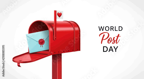World post day red mailbox with letter