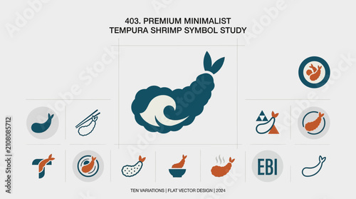 Minimalist Shrimp Icon Set: Tempura, Sushi, Ebi - Premium Design Elements