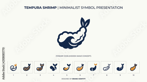 Tempura Shrimp Minimalist Icon Set - Japanese Food Symbol Collection