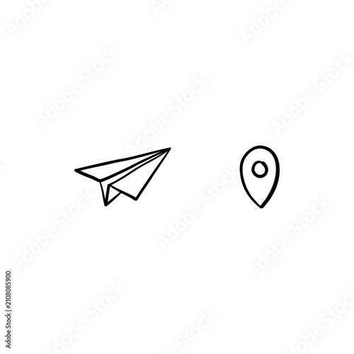 Paper Plane and Location Pin Minimal Travel Icons