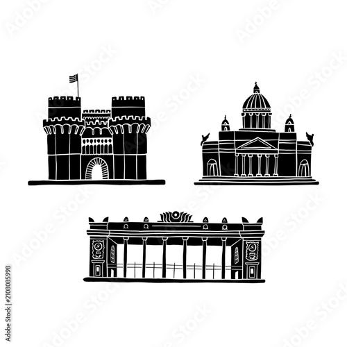 European Landmark Building Vector Icon Set