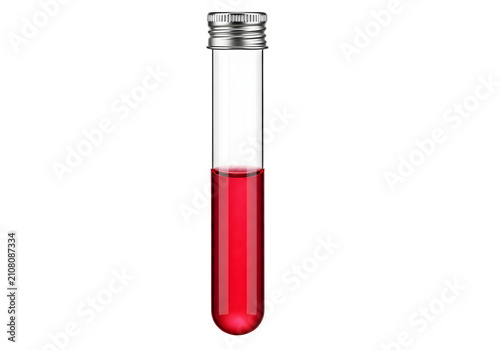 Red liquid in test tube isolated on white background