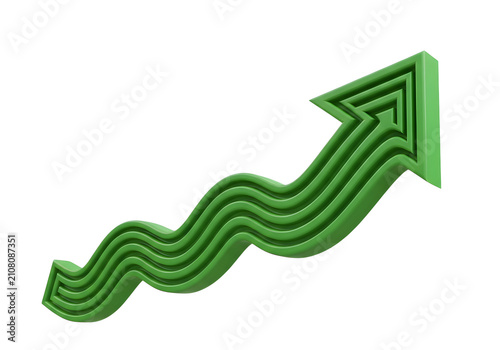 3D upward growth arrow graphic isolated on white background