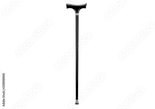 Elegant black walking stick isolated on white background