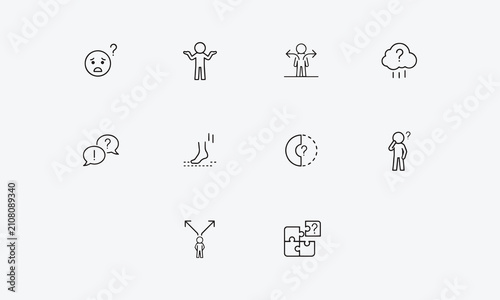  Confusion line editable icon set. Containing confused, uncertain, lost, unclear, misunderstand