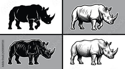 Quadro su tela Rhinoceros vector illustration set