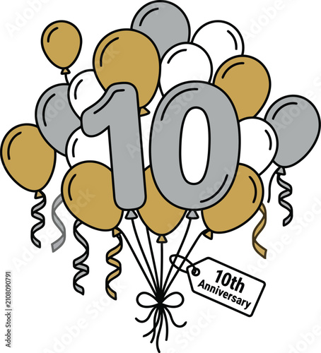 Canvas Print Bunch of balloons with number ten for a tenth anniversary celebration