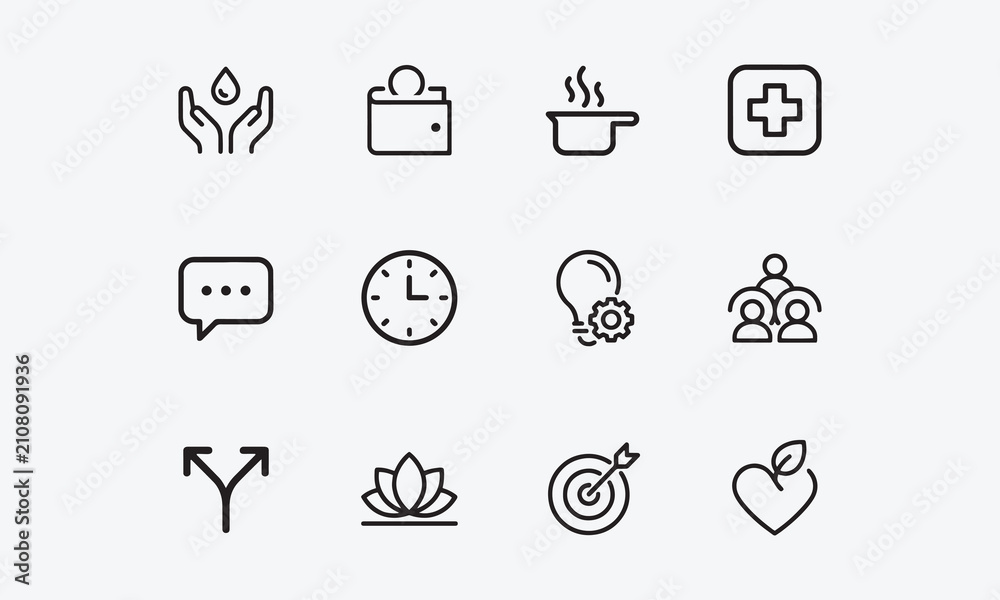 Fototapeta premium Life skills line editable line editable icon set