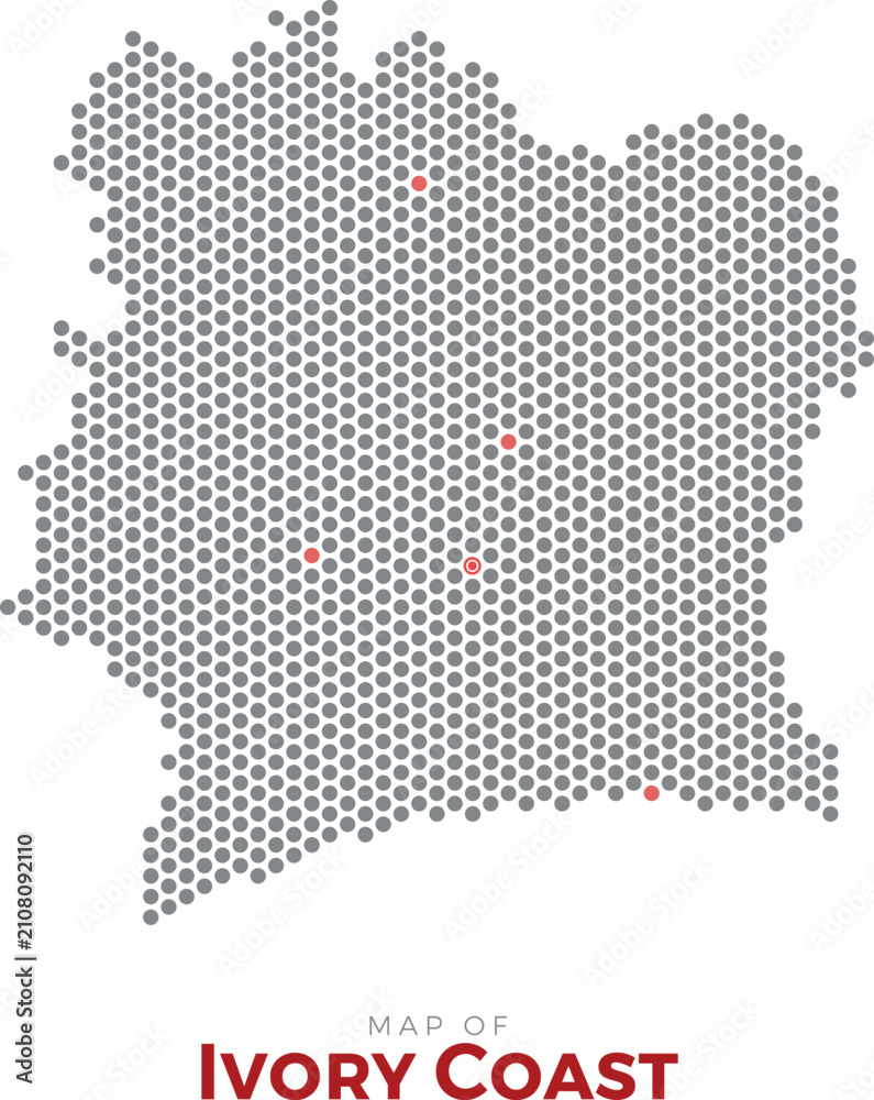 Fototapeta premium Map of Ivory Coast. Dotted map highlighting the country's most important cities