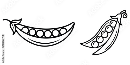 Obraz na płótnie Smiling cartoon pea pod and smiling banana with seeds