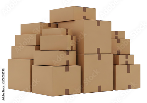 Stack of cardboard delivery boxes isolated on white background