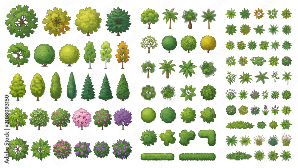 Fototapeta premium Top View Trees and Plants CAD Block Pack for AutoCAD Architectural Landscape Plans and Garden Design