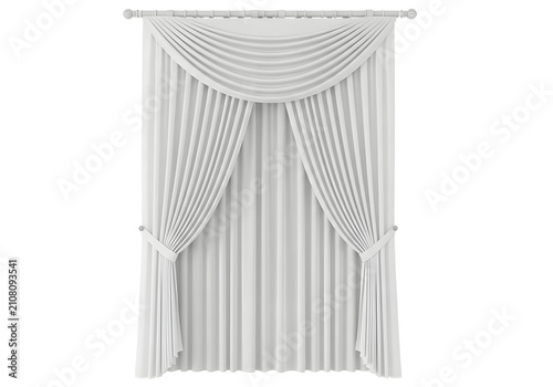 Elegant white window curtain isolated on white background