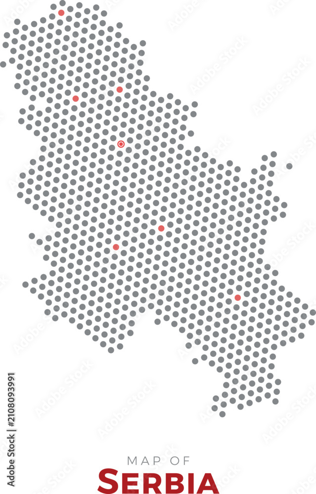Fototapeta premium Map of Serbia. Dotted map highlighting the country's most important cities