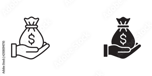 hands holding money bags depicting financial exchange or donation concepts with contrasting styles