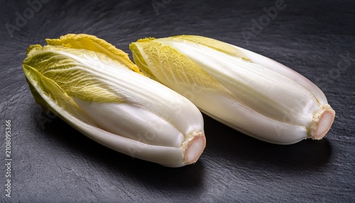Fresh Endive Chicory Heads On Dark Slate Background
