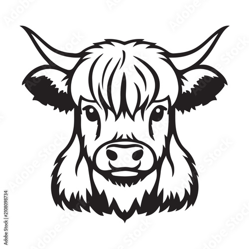 Adorable baby Highland cow silhouette vector