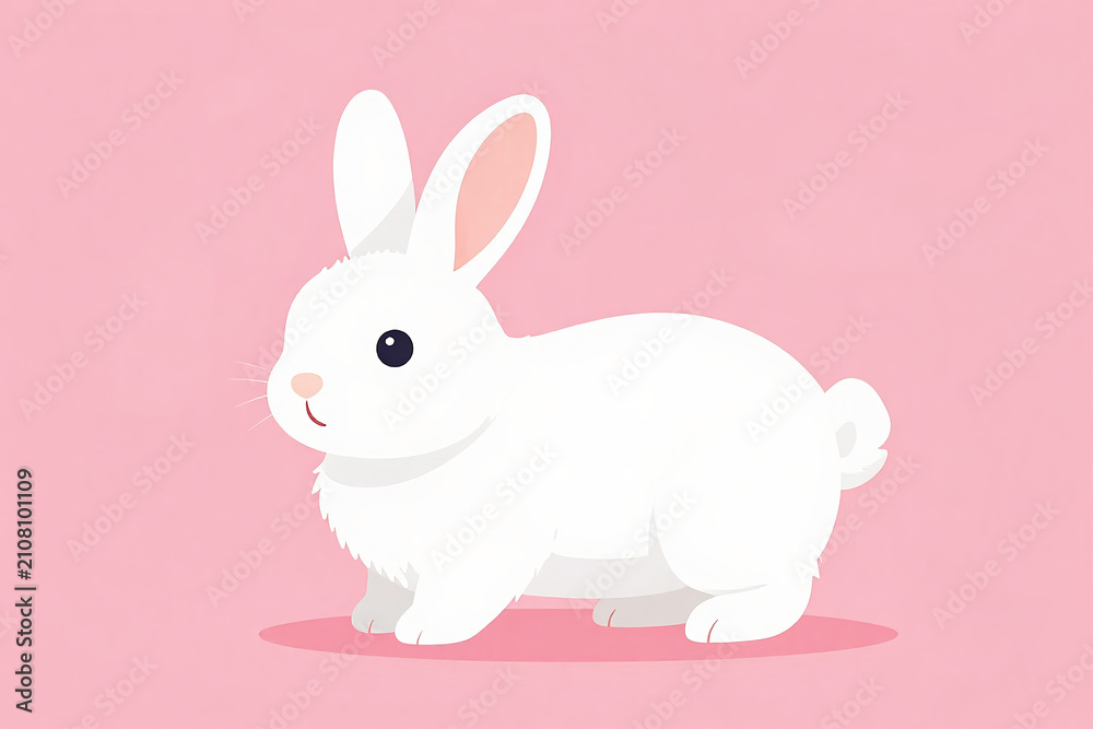 Fototapeta premium Charming White Rabbit Joyfully Hopping Through Lush Green Grass Under Soft Morning Light, Embodying Playfulness and Innocence