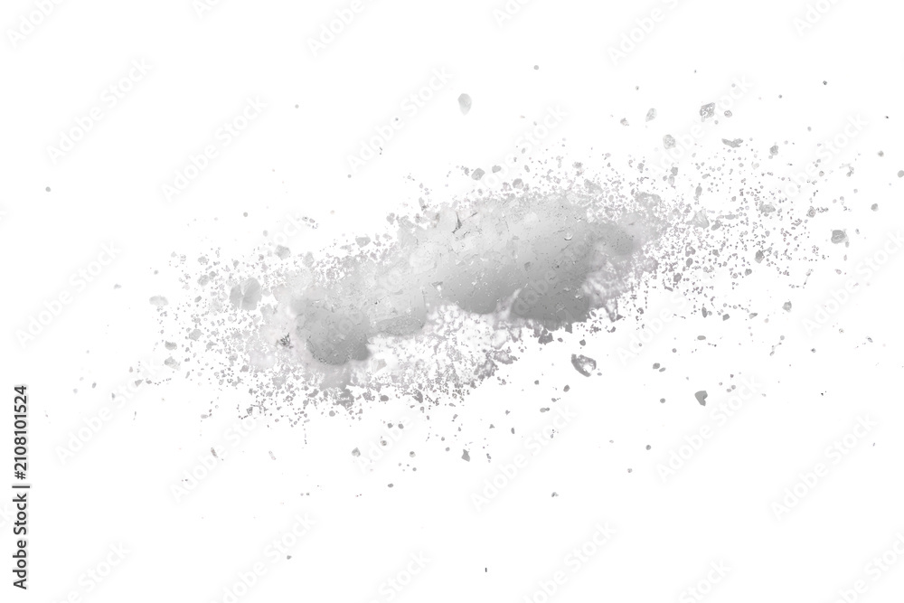 Obraz premium Snow spray dispersing, scattering white particles, creating a blizzard effect with frozen flakes and splashes on transparent
