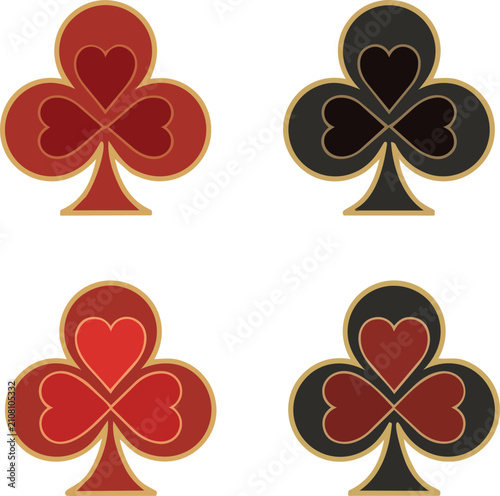  Editable playing card suit vector collection featuring overlapping heart