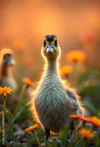 Cute baby duckling standing...