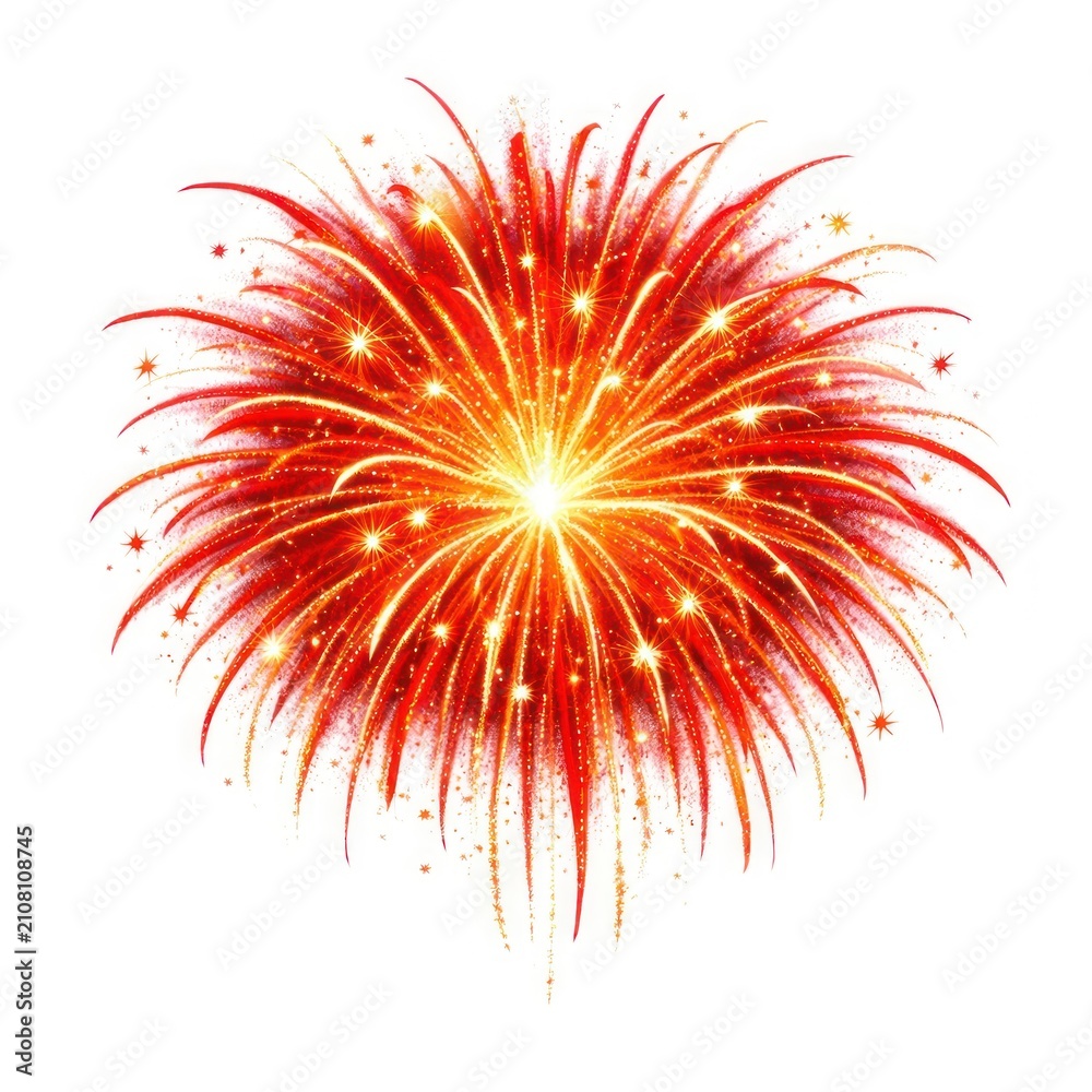 Obraz premium Vibrant red and gold firework burst against a white background.