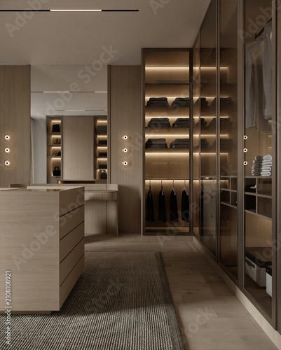 Modern Luxury Walk-in Wardrobe with Built-in Lighting and Shelving