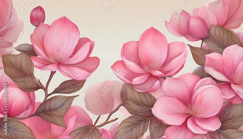 Delicate Pink Petals Background Vintage Illustration Botanical Art Drawing Digital Painting