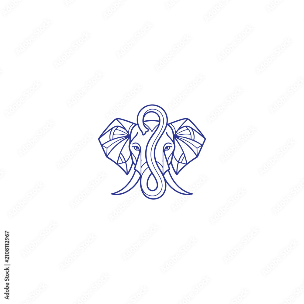 Obraz premium Simple blue line art elephant head illustration for branding and marketing materials