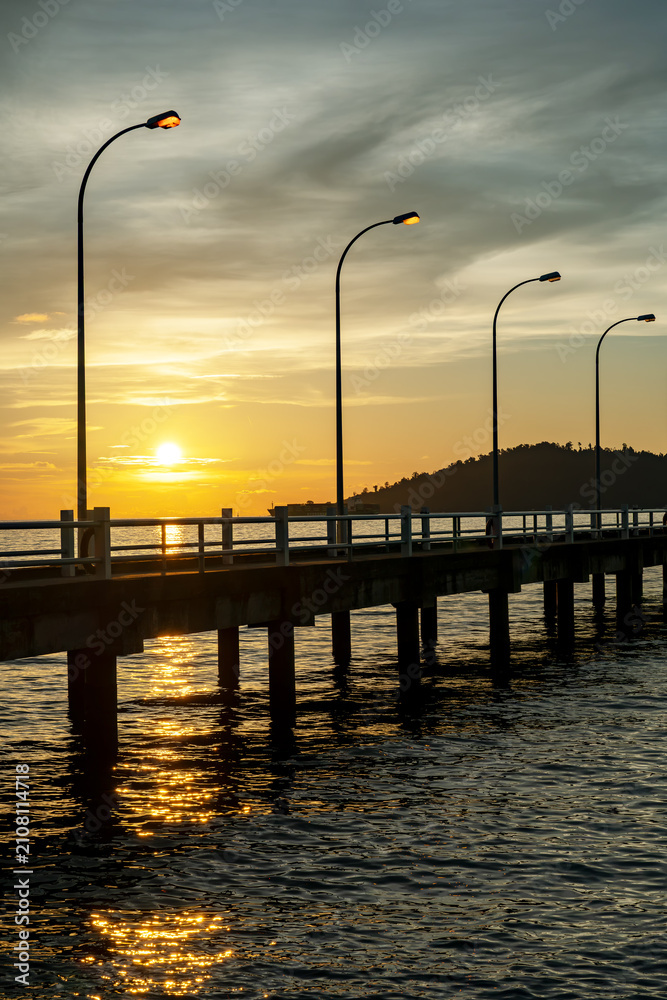 Fototapeta premium Sunset at Odec pier beach in Kota Kinabalu Sabah Malaysia