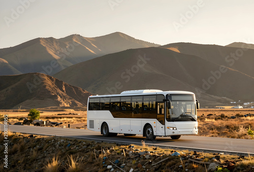 White passenger bus driving...