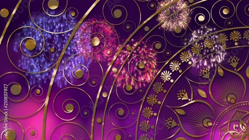 Diwali festival background with ornate Indian mandala, golden decorative elements, vibrant purple and gold luxury backdrop, festive celebration design with copy space for greeting cards, banners