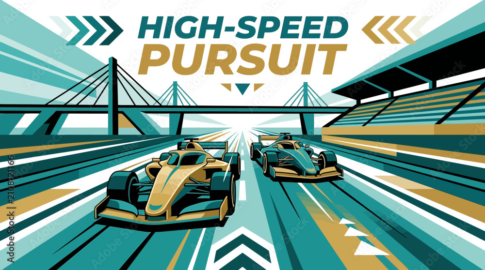 Obraz premium Formula 1 Racing Cars In High Speed Pursuit On Track With Spectator Stands