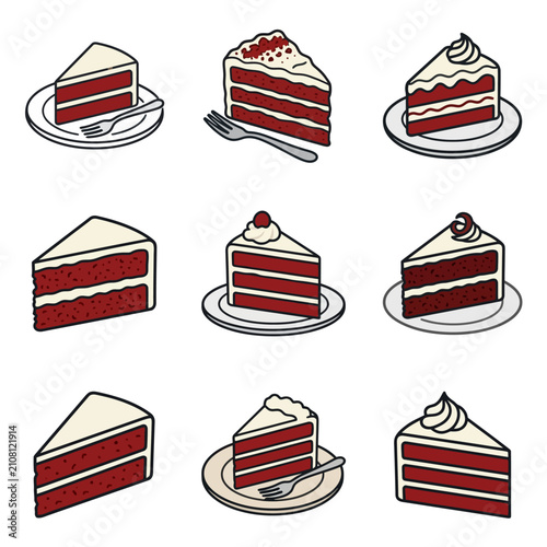 Delicious Slices of Red Velvet Cake Assortment.