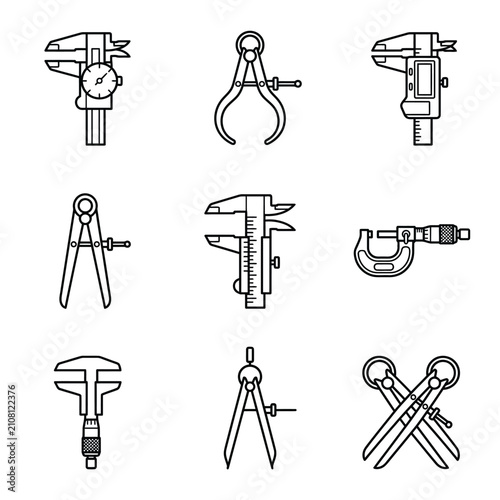 Set of Measuring Tools Icons Line Art.
