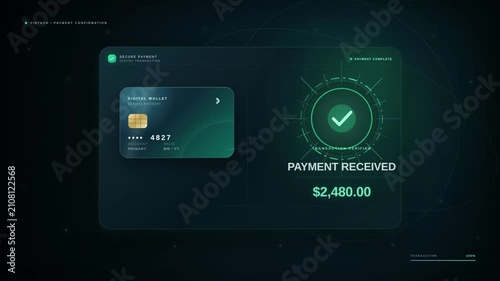 Secure digital payment received confirmation with credit card and verified transaction success