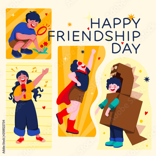 Photography An illustration for Friendship Day featuring children who share close bonds with their own respective worlds of imagination, yet are still able to play together