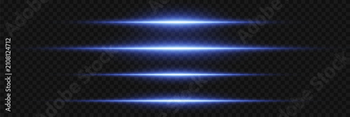 Fotografie Set of four glowing blue light lines creating abstract optical lens flare effect