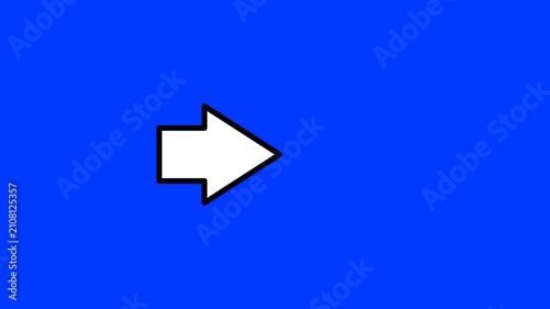 White arrow animation moving forward to the right on a blue background. 4K motion graphic for navigation, growth, progress, and business concepts.