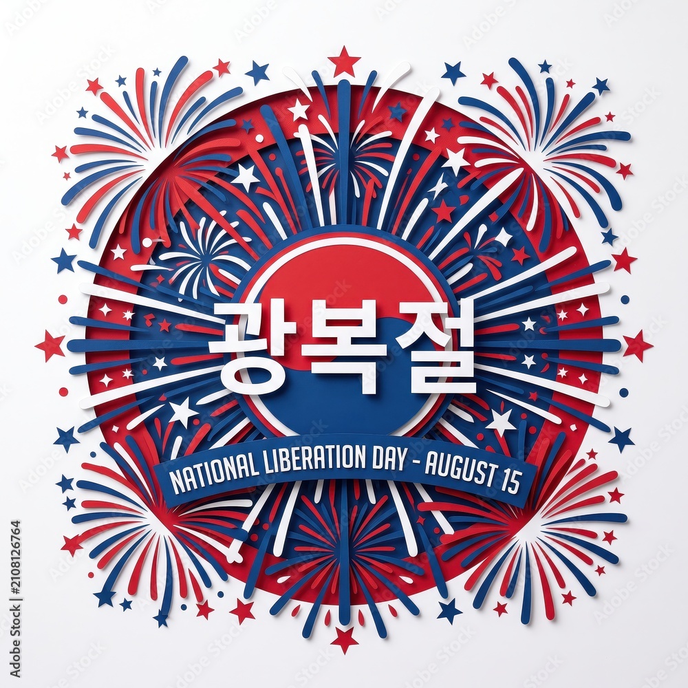 Fototapeta premium Circular Fireworks Poster for Gwangbokjeol National Liberation Day August 15