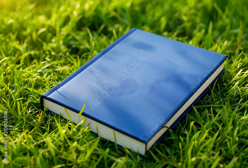 Blue hardcover book resting...