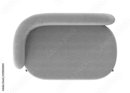 Foto Modern grey upholstered armchair with curved armrest seen from above